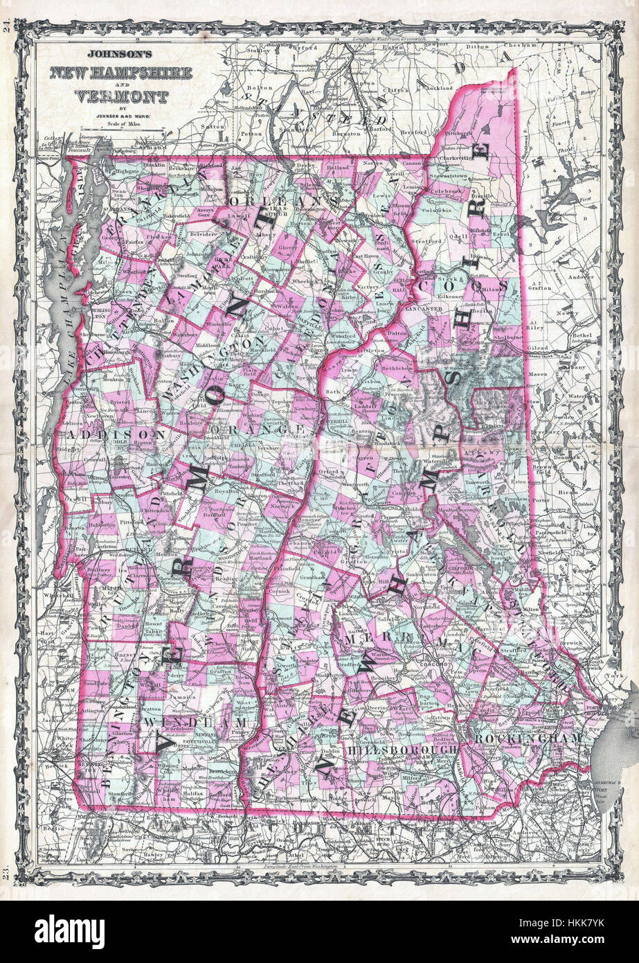 1862 Johnson Map of Vermont and New Hampshire Geographicus VTNH