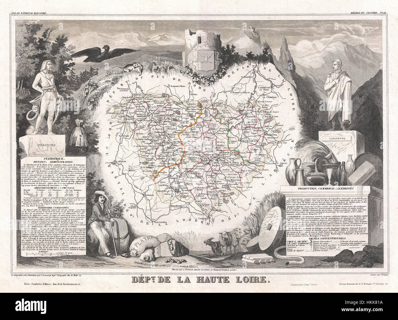 1852 Levasseur Map of the Department De La Haute Loire, France (Loire Valley Region) - Geographicus - HauteLoire-levasseur-1852 Stock Photo