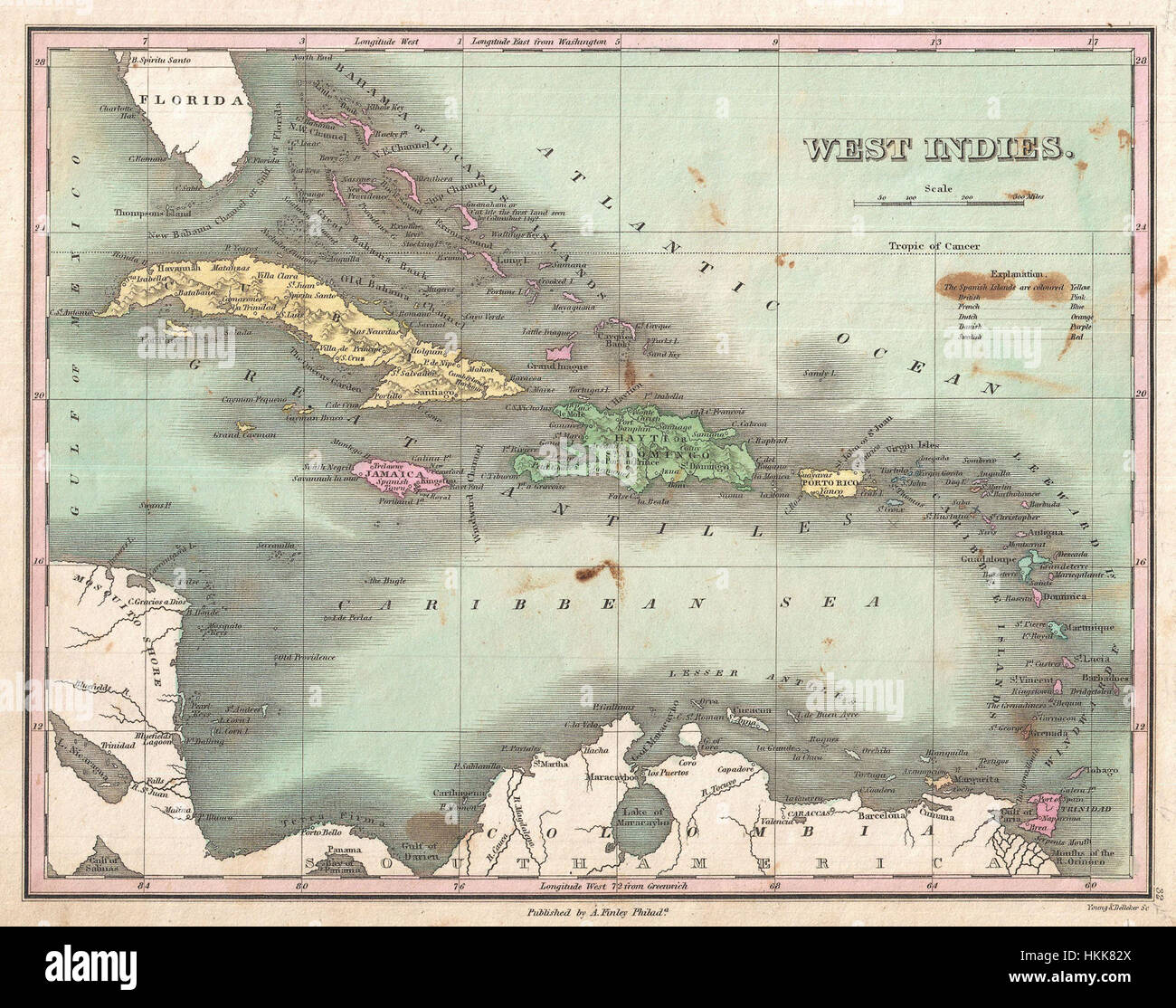 1827 Finley Map of the West Indies, Caribbean, and Antilles - Geographicus - WestIndies-finley-1827 Stock Photo