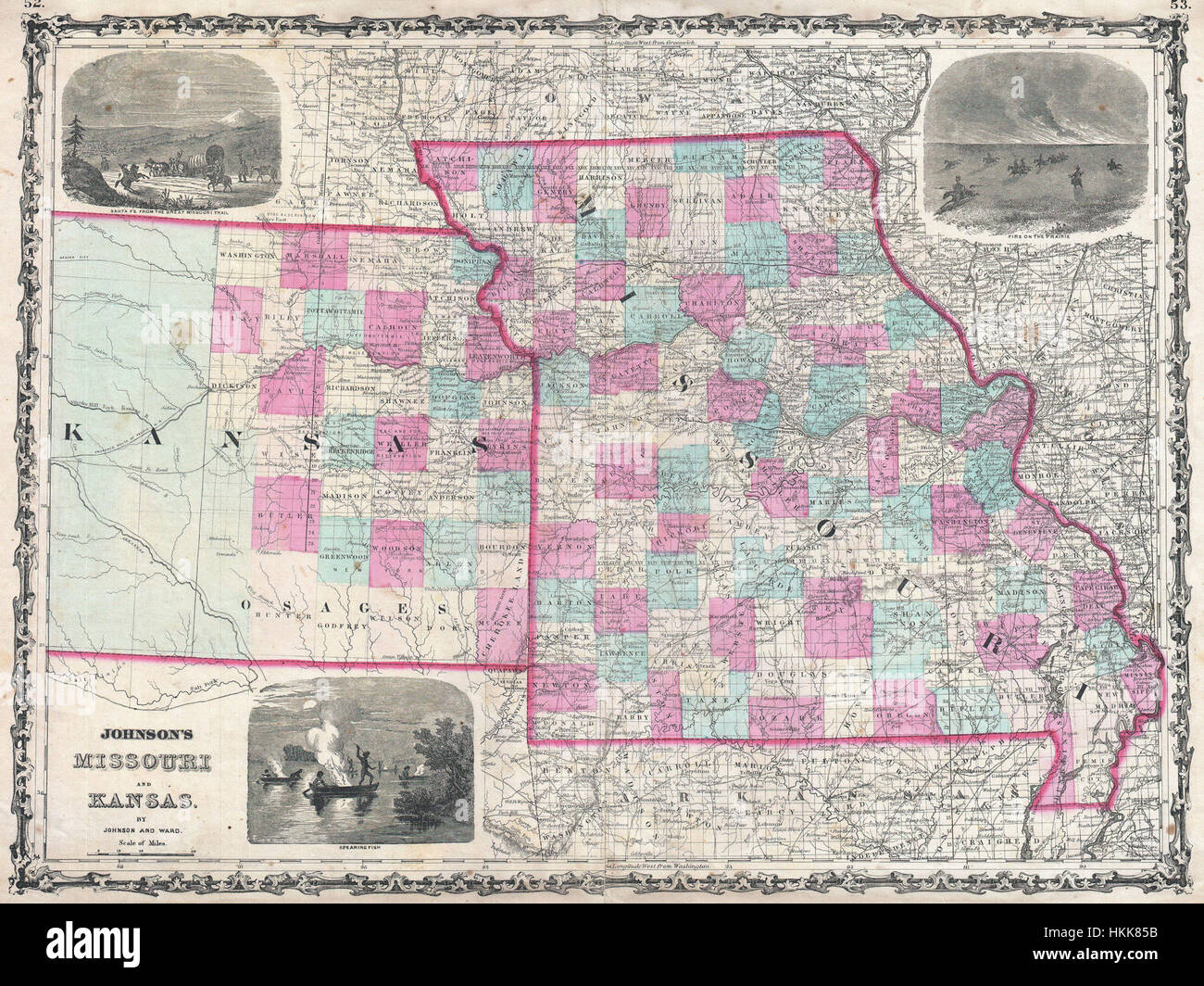 1862 Johnson Map of Kansas and Missouri - Geographicus - KAMO-johnson-1862 Stock Photo - Alamy