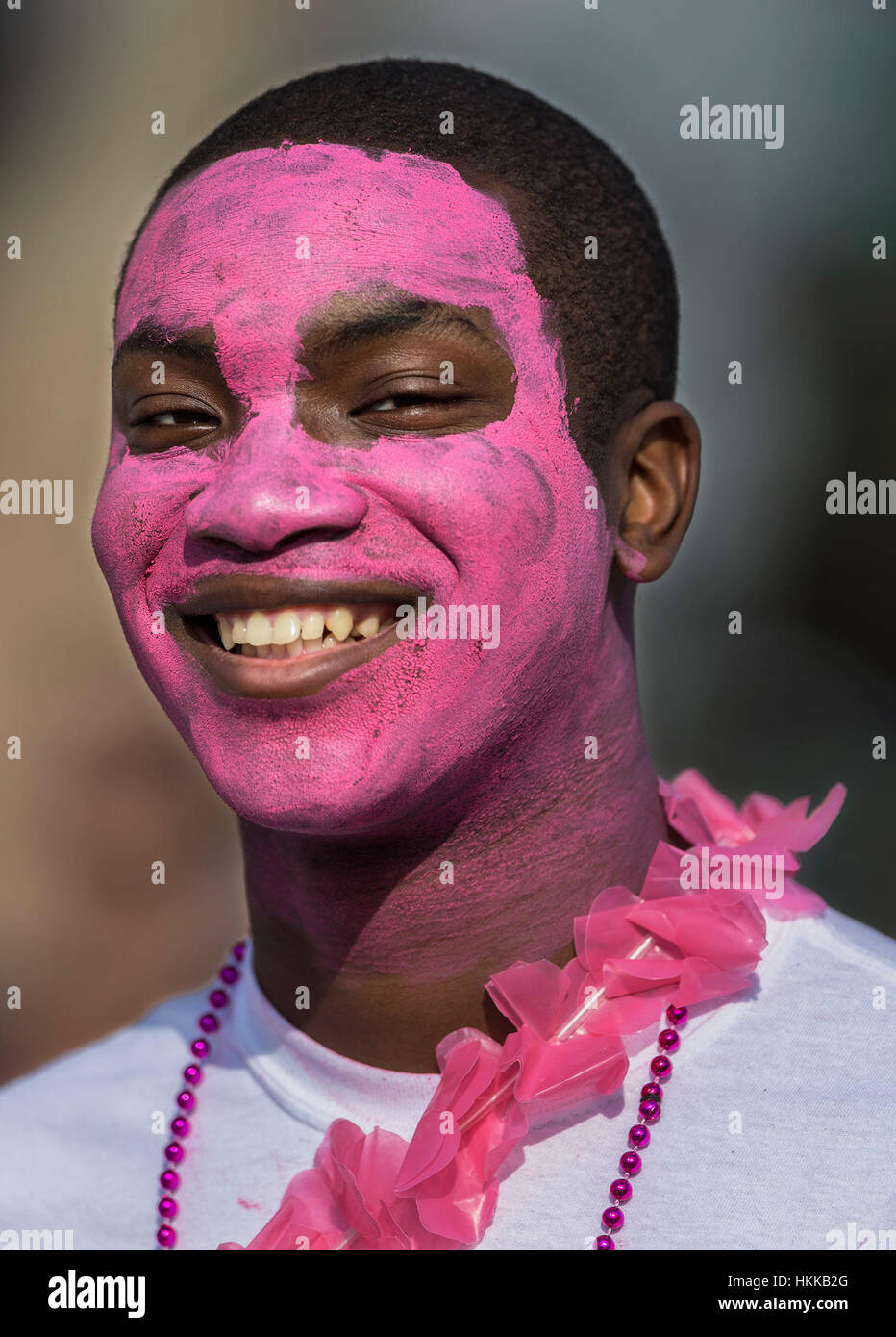 West Palm Beach, Florida, USA. 28th Jan, 2017. Corey Vaughn-Patterson, of West Palm Beach, painted pink for the 2017 Susan G. Komen Race for the Cure in West Palm Beach, January 28, 2017. Credit: Greg Lovett/The Palm Beach Post/ZUMA Wire/Alamy Live News Stock Photo