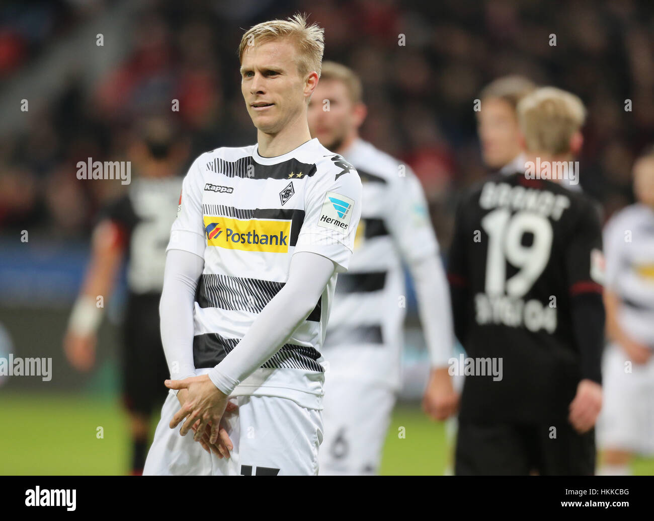 Leverkusen, Germany. 28th January, 2017.Bundesliga, matchday 18, Bayer 04 Leverkusen - Borussia Moenchengladbach:,  Oscar Wendt (Moenchengladbach). Credit: Juergen Schwarz/Alamy Live News Stock Photo