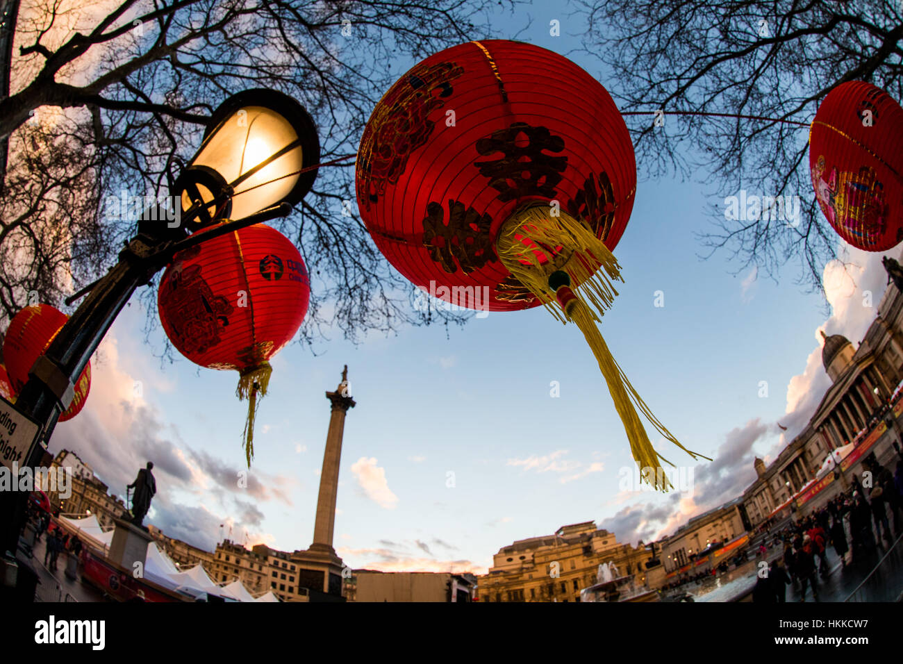 London, UK. 28th Jan, 2017. Trafalgar Square is ready for the Chinese New Year of the Rooster celebrations. Credit: carolmoir/Alamy Live News Stock Photo