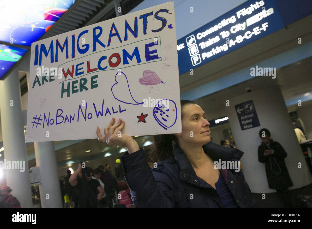 Chicago, USA. 28th Jan, 2017. Protestors inside Terminal Five at O'Hare International Airport, where some foreign refugees were being held, due to President Trump's immigration ban. Credit: Rick Majewski/ZUMA Wire/Alamy Live News Stock Photo