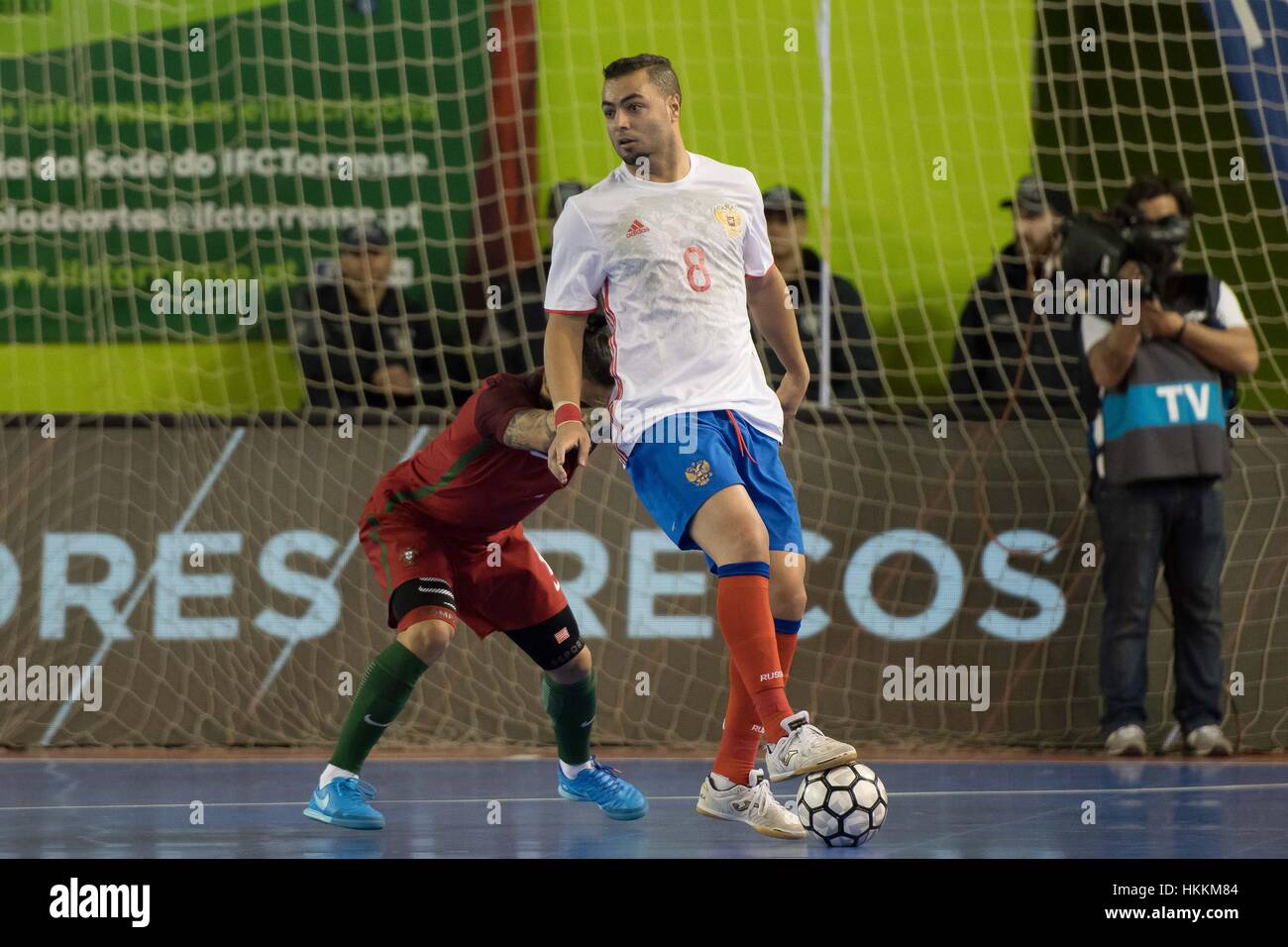 Seixal, Portugal. 29th January 2017. FUTSAL: PORTUGAL x RUSSIA  - Eder Lima (R) and João Matos (L) in action during friendly futsal match between Portugal and Russia, in Seixal, Portugal. Credit: Bruno de Carvalho/Alamy Live News Stock Photo
