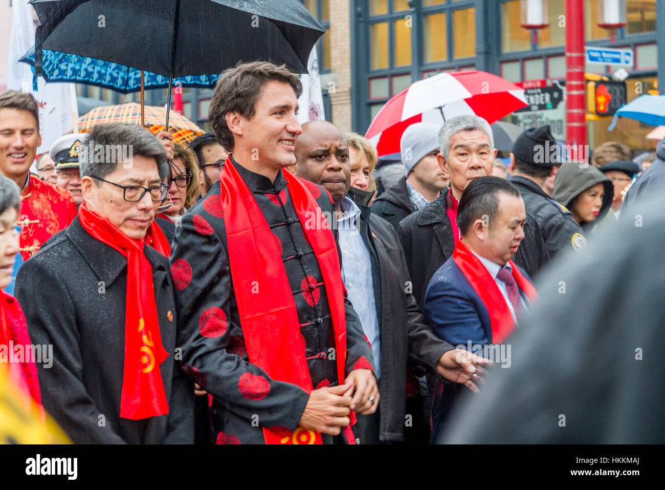 Vancouver, Canada. 29th January 2017. Canadian Prime Minister Justin Trudeau  walks in the 2017 Chinese Lunar New Year  Parade, Vancouver, British Columbia, Canada. Credit: Michael Wheatley/Alamy Live News Stock Photo
