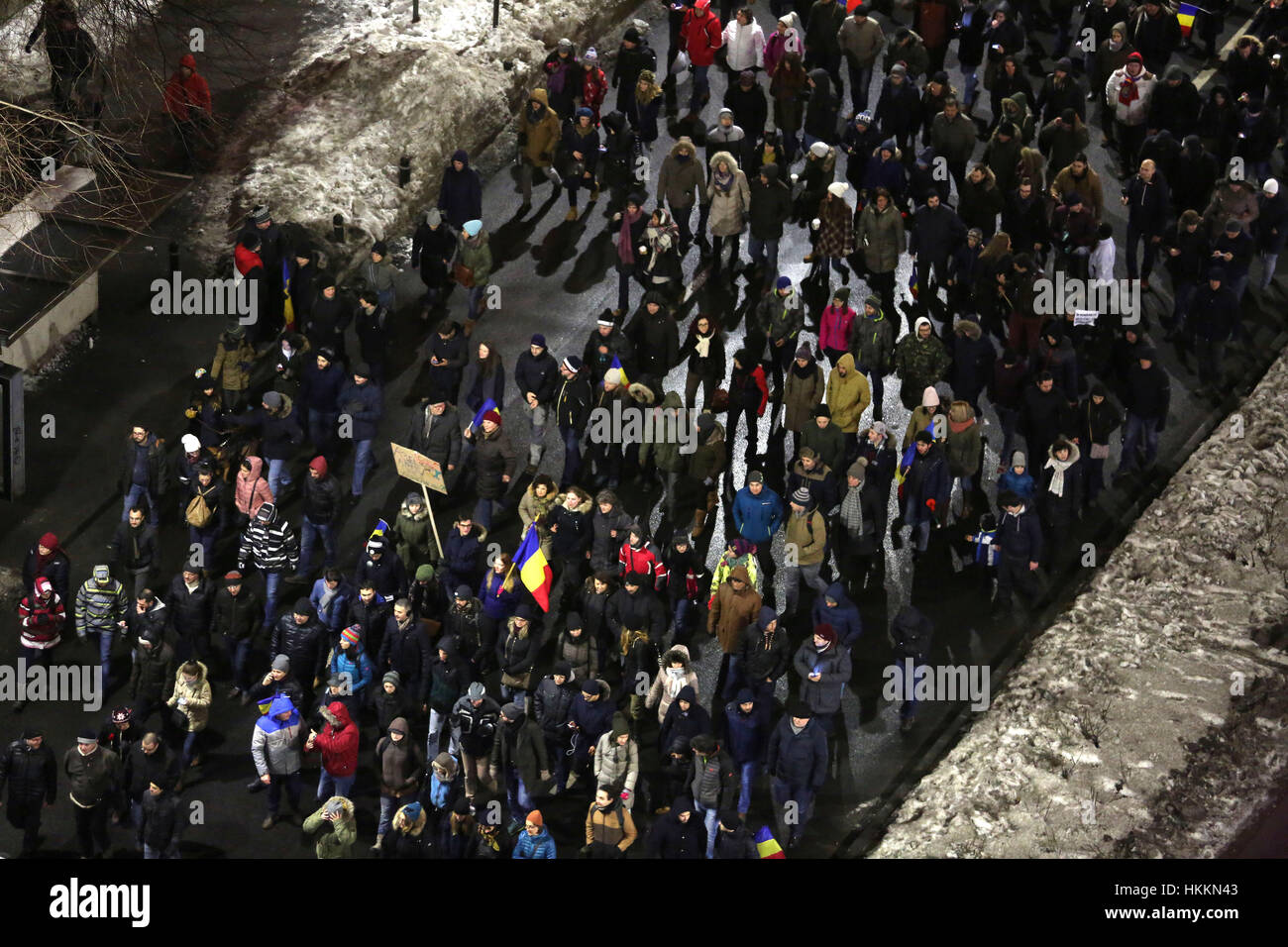 Bucharest, Romania. 29th January, 2017. Fifty thousand people march through the Romanian capital to protest the government's prisoner pardon plan, especially for corruption. Credit: Gabriel Petrescu/Alamy Live News Stock Photo