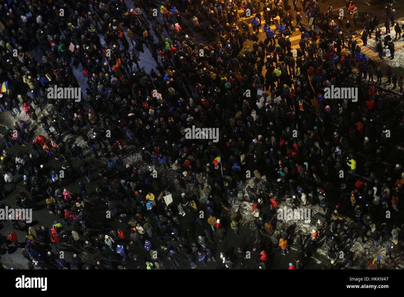 Bucharest, Romania. 29th January, 2017. Fifty thousand people march through the Romanian capital to protest the government's prisoner pardon plan, especially for corruption. Credit: Gabriel Petrescu/Alamy Live News Stock Photo