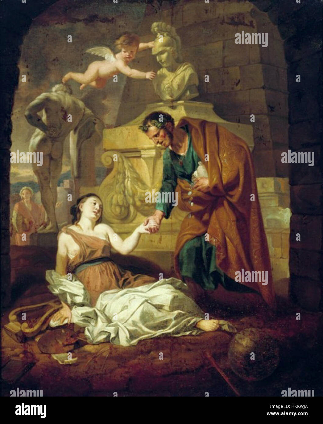This 17th-century painting by Lairesse depicts the Roman figure Maecenas, known for his patronage of the arts. The artwork reflects the grandeur and classical influences of the Baroque period, emphasizing fine details and refined elegance. Stock Photo