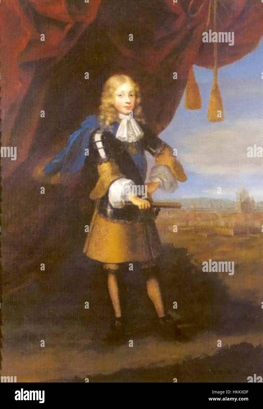 Vittorio Amedeo II in an official portrait standing in front of Turin