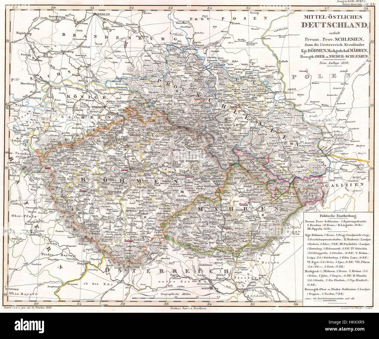 Map Of Bohemia 1850 1850 Perthes Map Of Bohemia ( Czech Republic ) - Geographicus -  Boheme-Perthes-1850 Stock Photo - Alamy