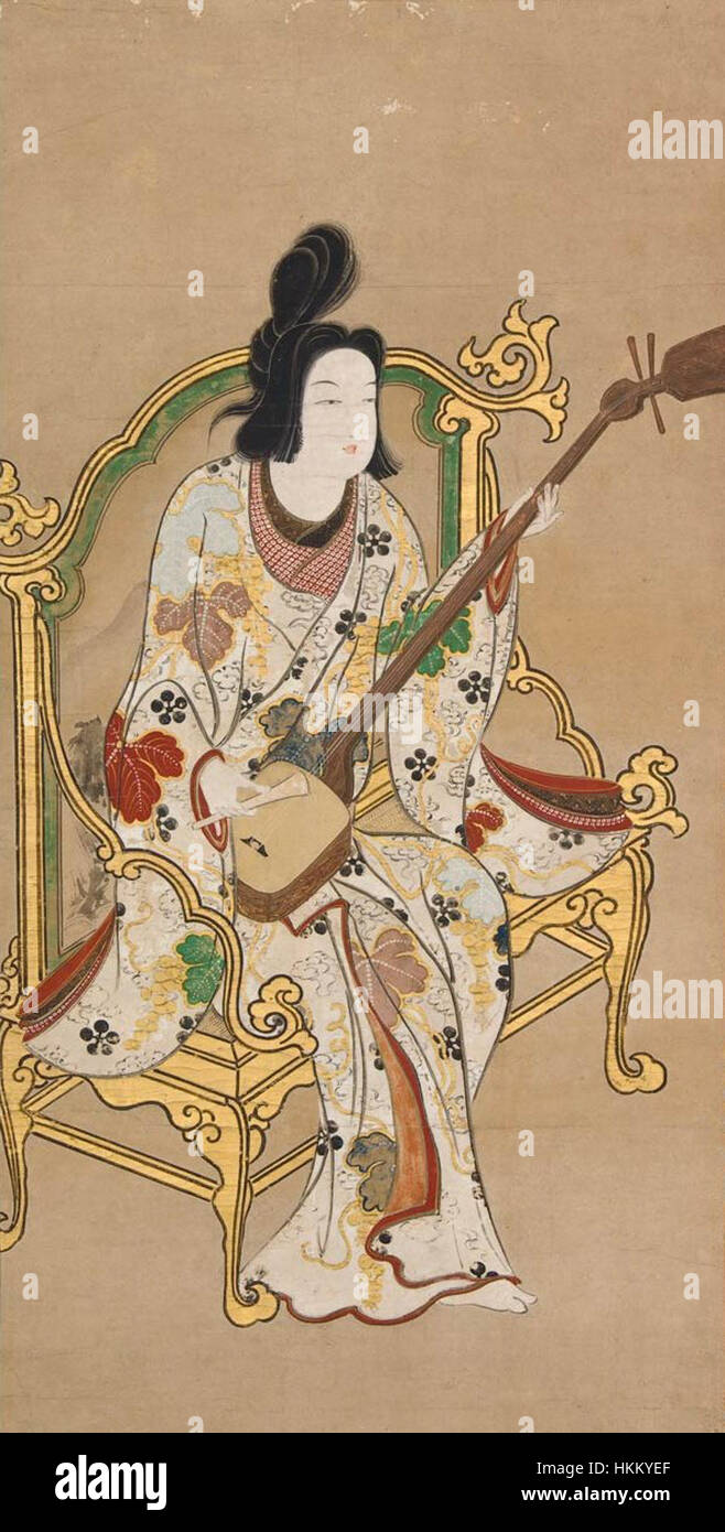 this-late-17th-century-japanese-painting-depicts-a-woman-playing-a