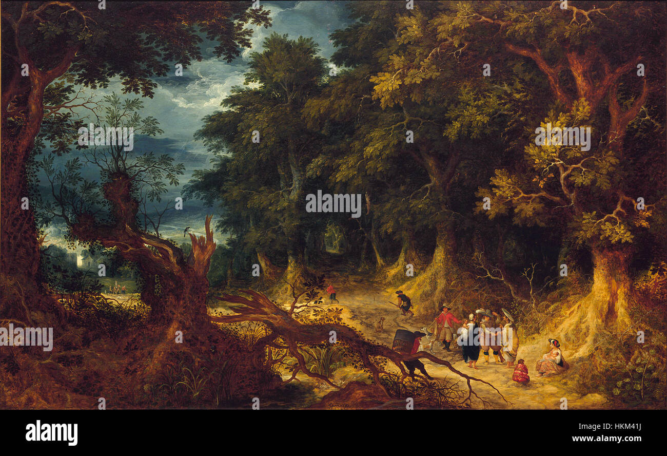 Abraham Govaerts - Wooded Landscape with Gipsy Women Stock Photo