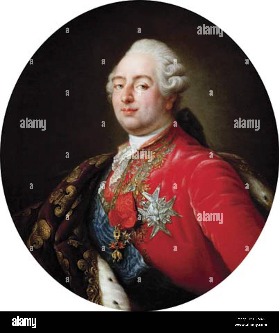 This portrait of King Louis XVI of France highlights his regal presence. The artwork reflects the style and grandeur of the 18th-century French monarchy, capturing the king's dignified appearance during his reign. Stock Photo