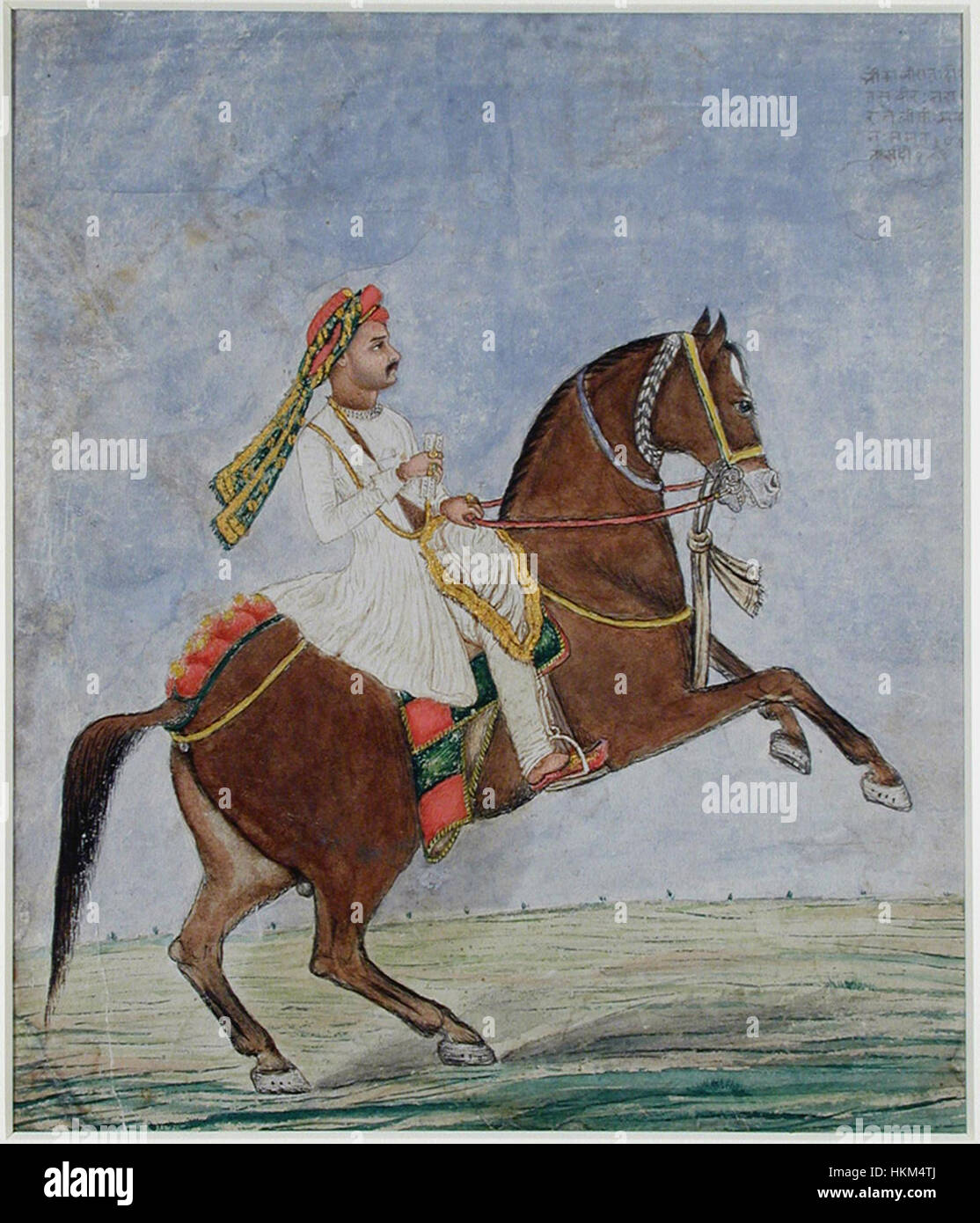 A painting of an equestrian messenger, likely depicting a historical ...