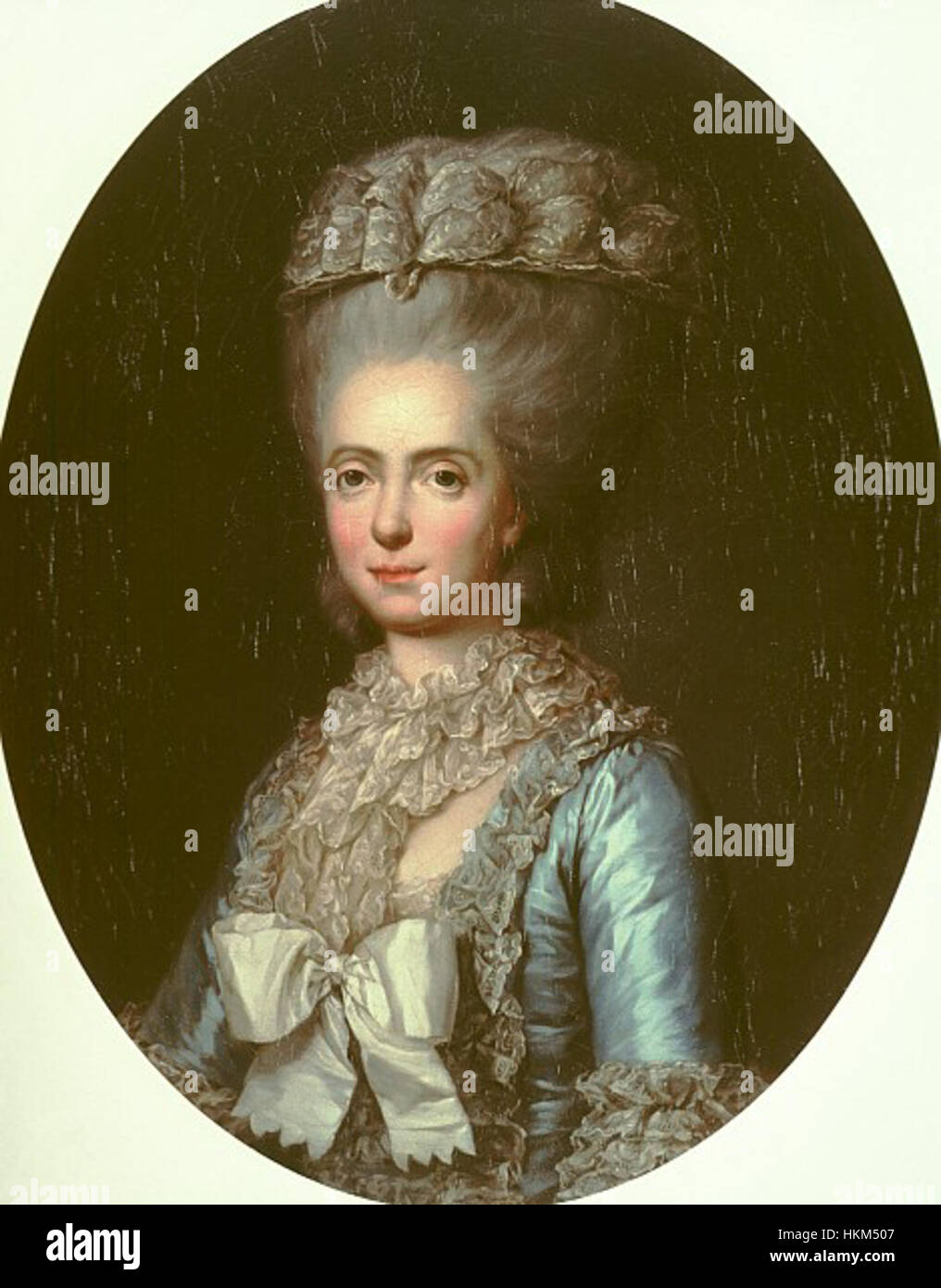 This 18th-century portrait depicts Marie-Adelaide-Louisa de France, known as Madame Adelaide, daughter of King Louis XV. The artwork emphasizes her noble status and the royal elegance of the time. Stock Photo