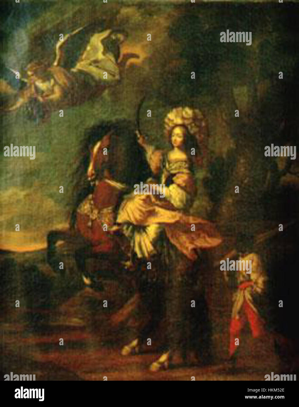 This allegorical portrait of Maria Cristina of France is housed at the Palace of La Venaria. The painting highlights her status as a royal figure and emphasizes symbolic elements that reflect her position in the court of the time. Stock Photo