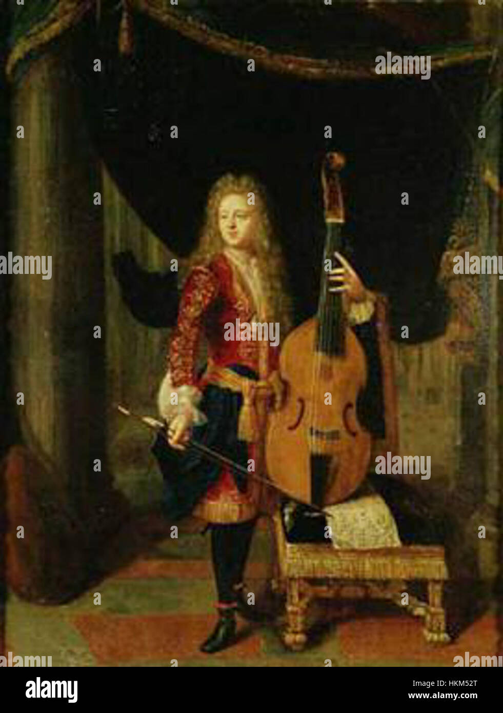 A historical portrait of Johann Schenck, created by the Dutch artist Constantijn Netscher. The painting presents Schenck in a formal pose, showcasing the fine detail and classical style characteristic of 17th-century Dutch portraiture. Stock Photo
