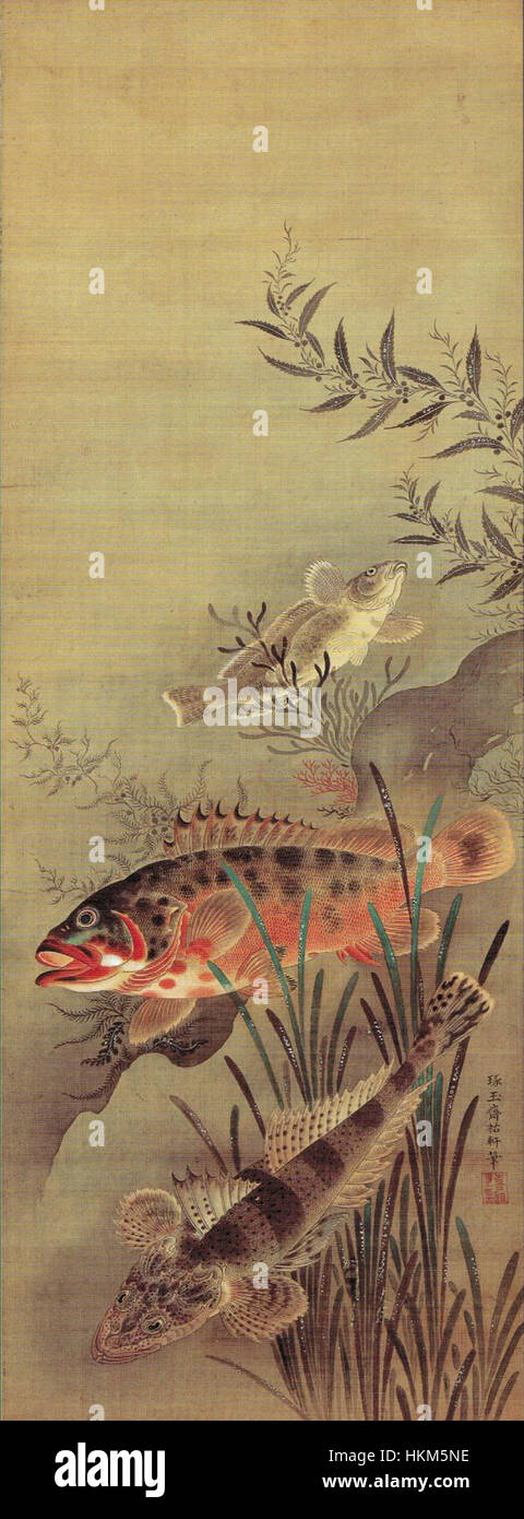 'Fish and Waterweeds' by Kano Asunobu, early 18th century Stock Photo