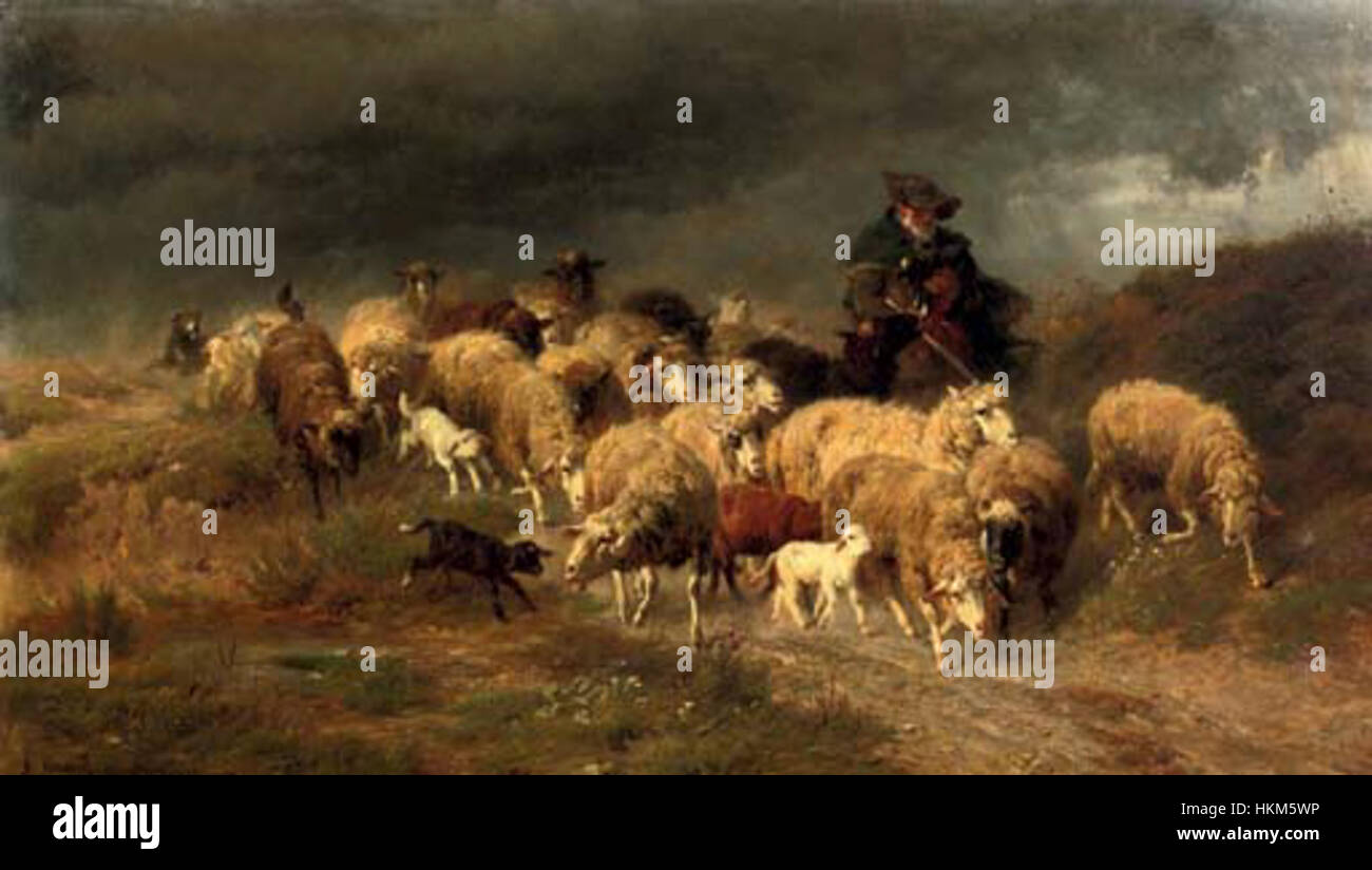 Anton Braith - Heimkehr im Sturm, herding the flock Stock Photo