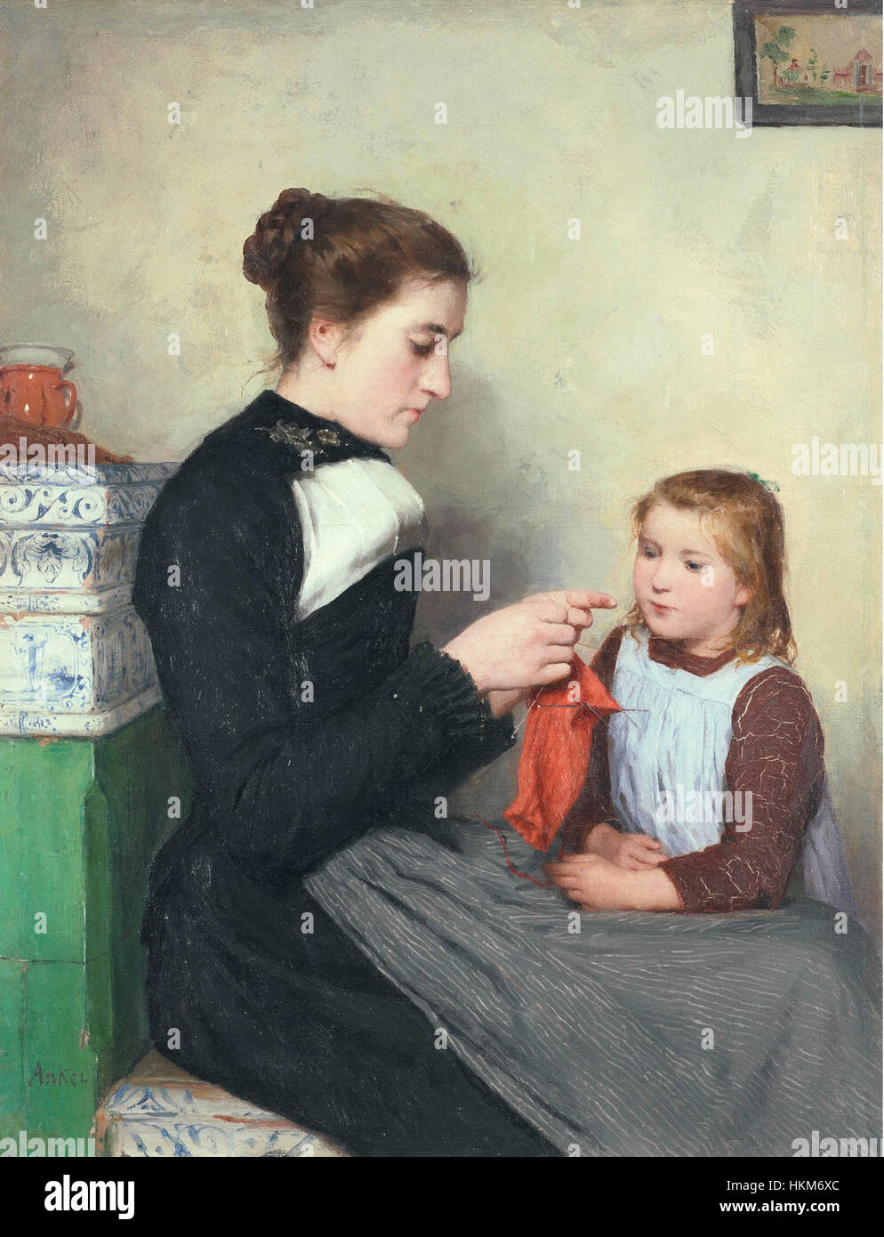 A work by Albert Anker, 'Strickende Bernerin mit Kind' (The Knitting ...