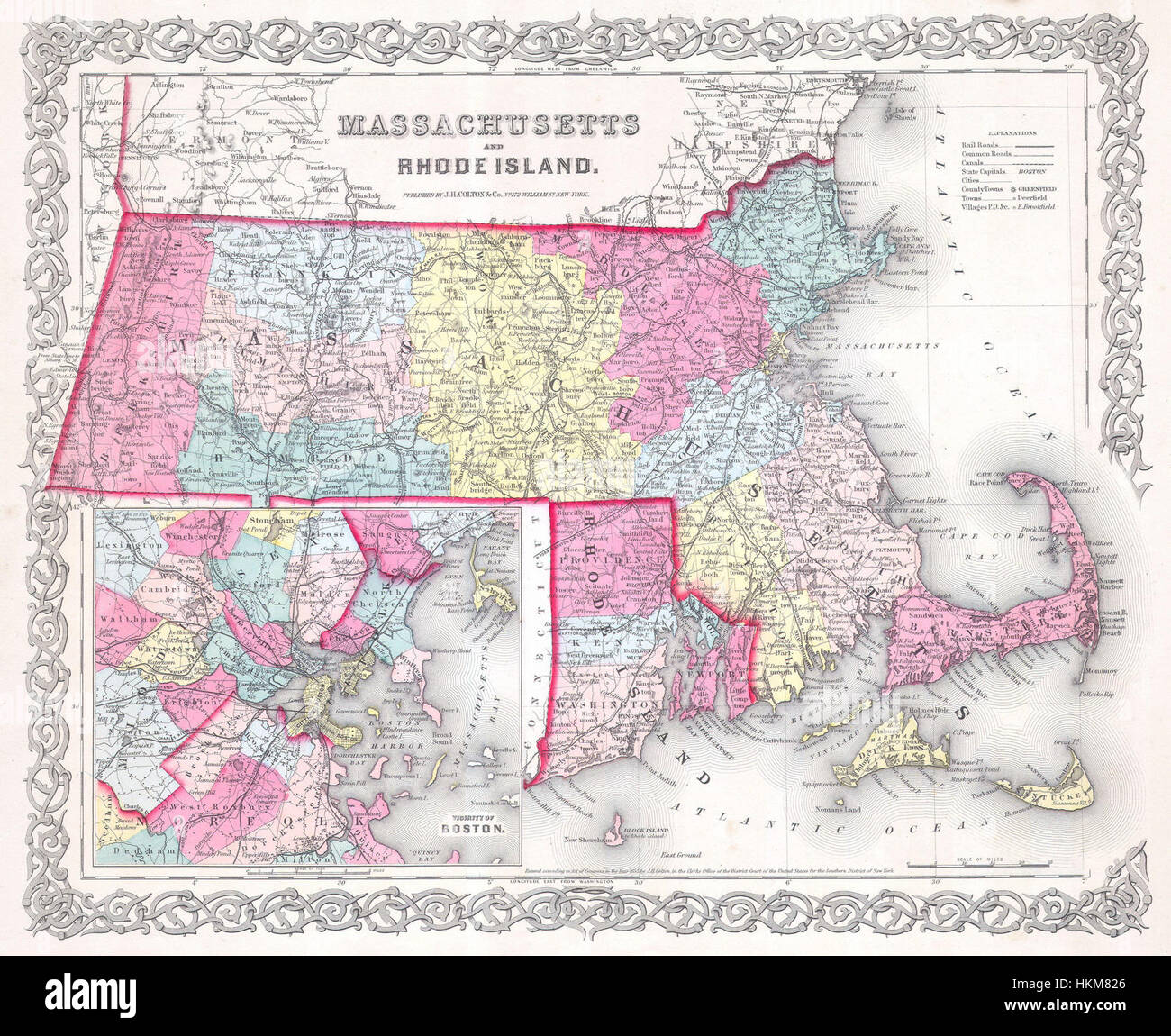 1855 Colton Map of Massachusetts and Rhode Island - Geographicus - MA 