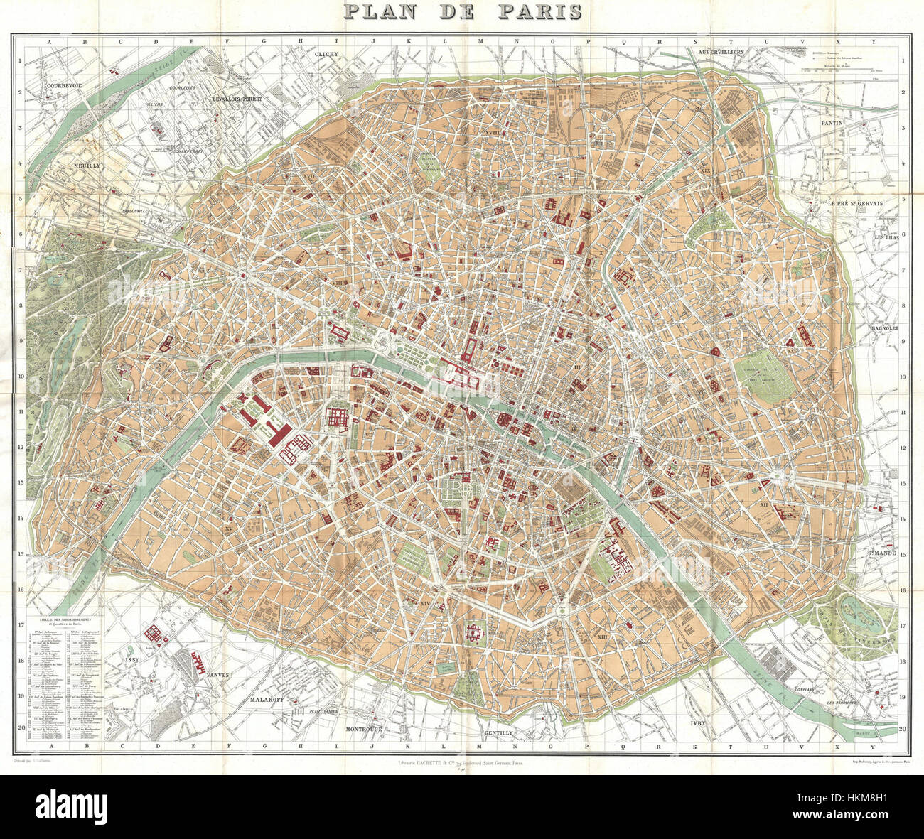 1892 Hachette Plan or Pocket Map of Paris, France Geographicus