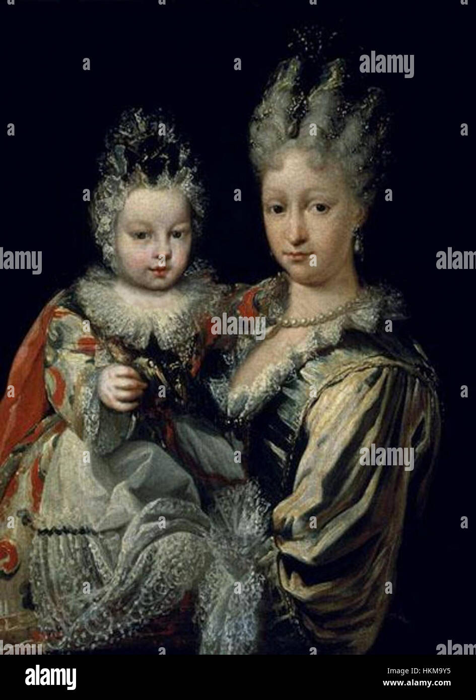 Elisabeth Farnese with her eldest son Infante Carlos (future Carlos III of Spain) in 1716 by Melendez Stock Photo