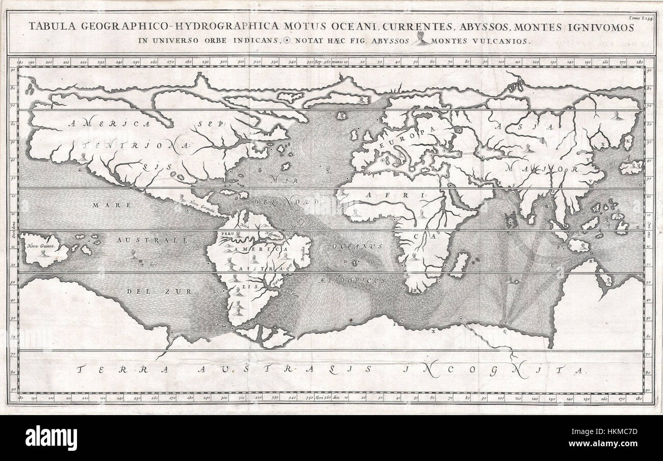 1665 Kircher Map of the World (Earliest Map of World to Show Currents