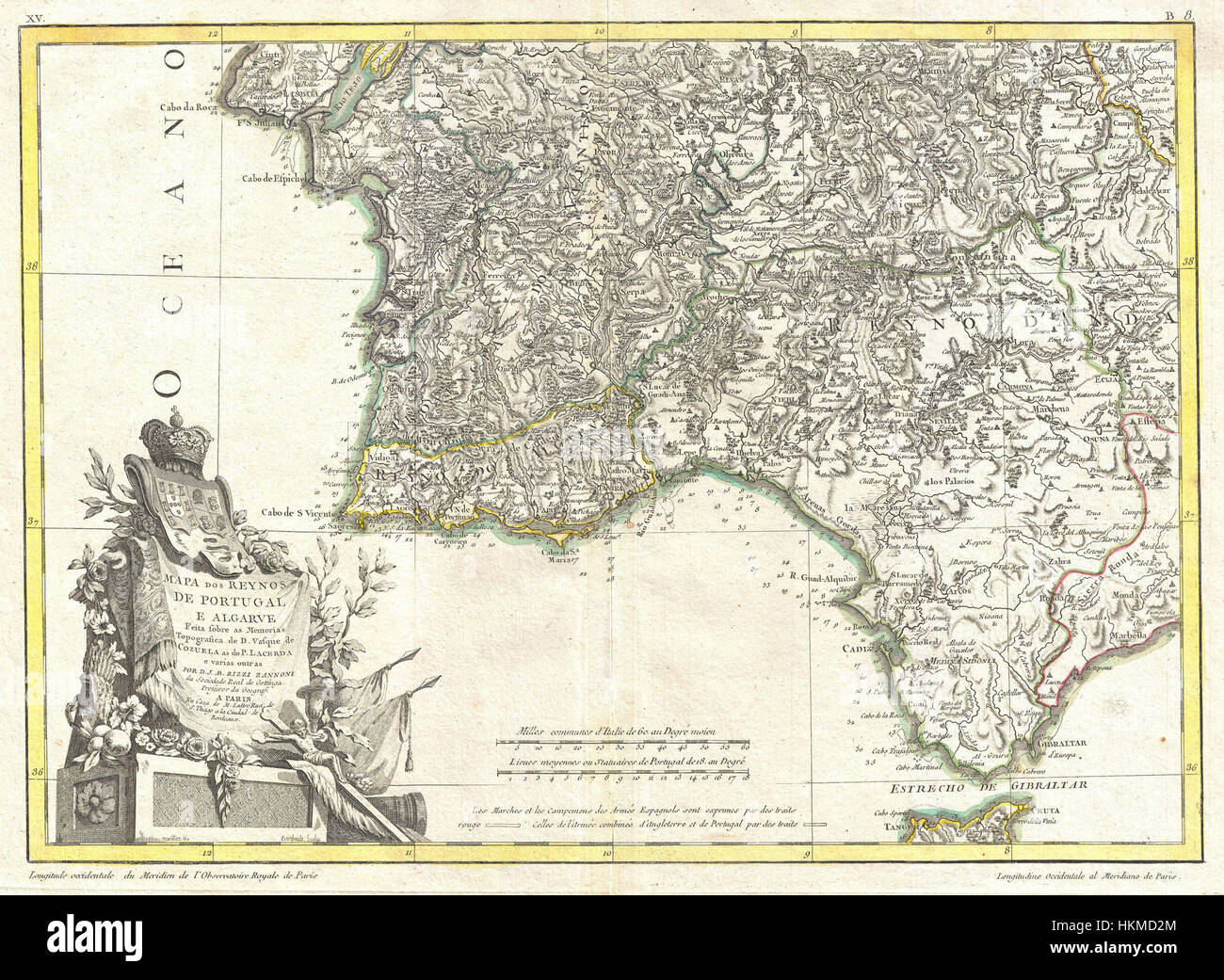 1775 Zannoni Map of Southern Portugal, the Algarve, and Seville - Geographicus - PortugalAlgarve-zannoni-1775 Stock Photo