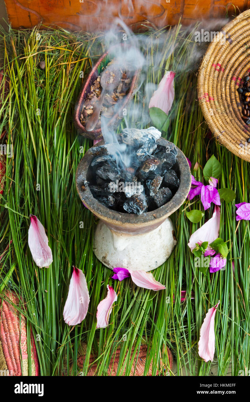 Incense burner, charcoal burning tree syrup, Gondar, Ethiopia Stock Photo