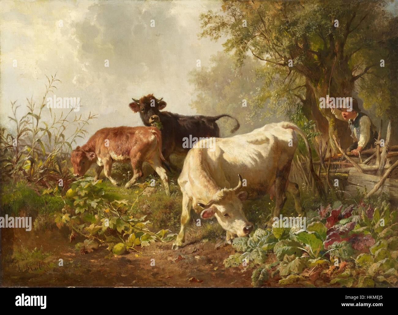 Anton Braith Hirtenjunge und Vieh Stock Photo