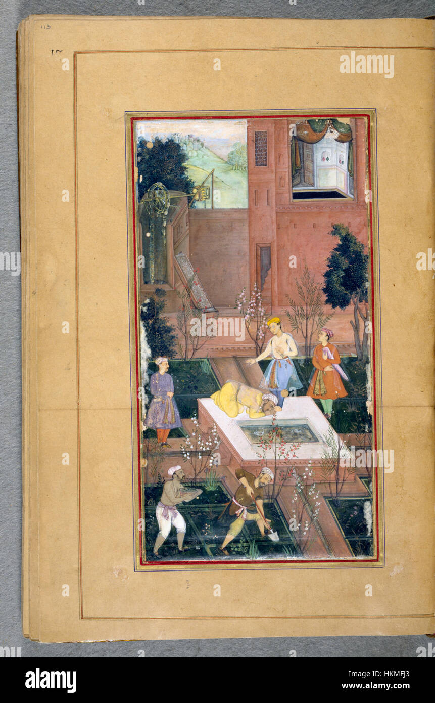 Amir Khusraw Dihlavi - A Garden Scene with a Man (Probably the Poet Himself) Kissing the Prince's Feet - Walters W650113A - Open Reverse Stock Photo