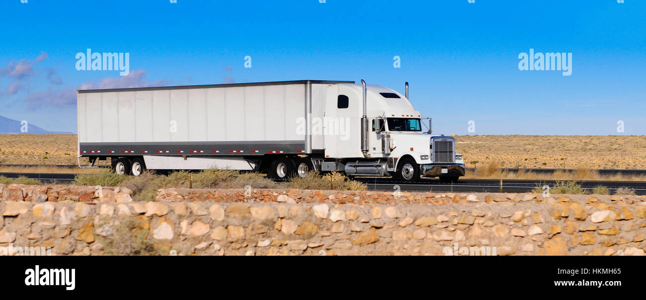 white truck on the move Stock Photo