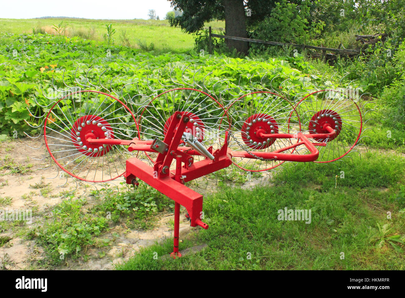 special agricultural tractor equipment to collect the hay Stock Photo