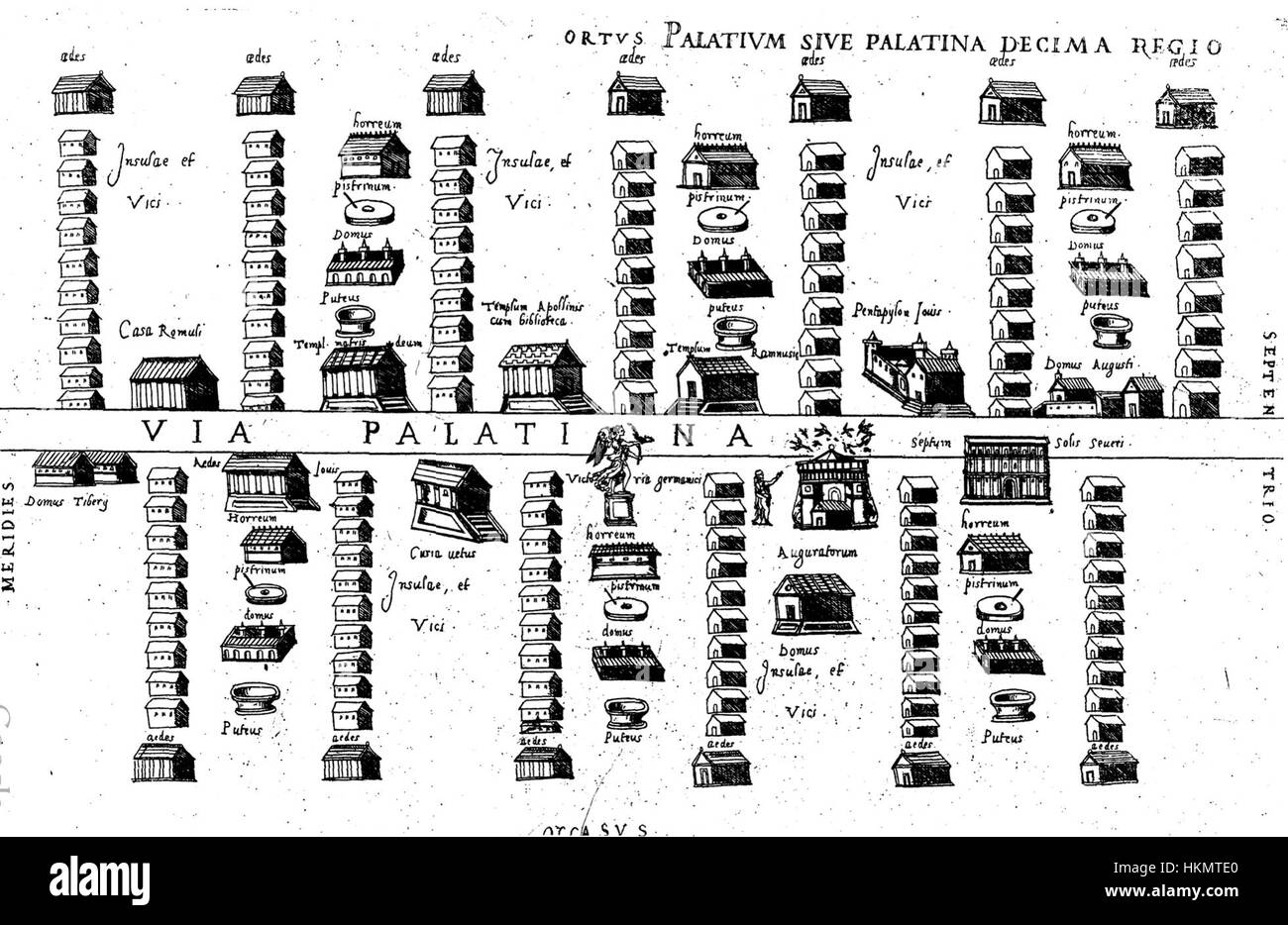 An engraving illustrating ancient Rome, showcasing the Palatine Hill ...