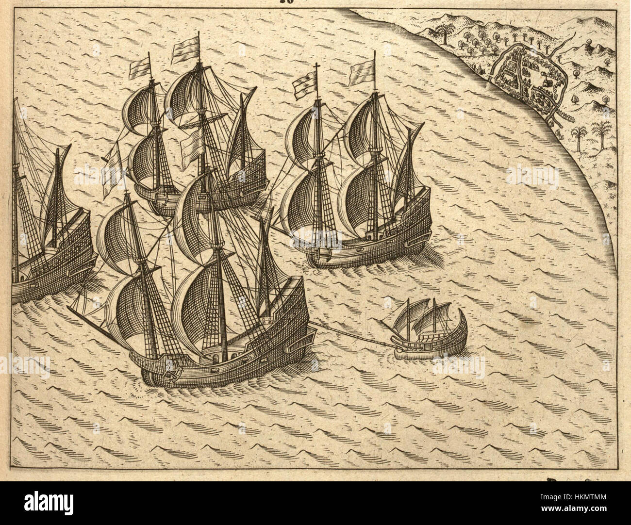 This 17th-century oil painting depicts a Dutch ship leaving Bantam ...