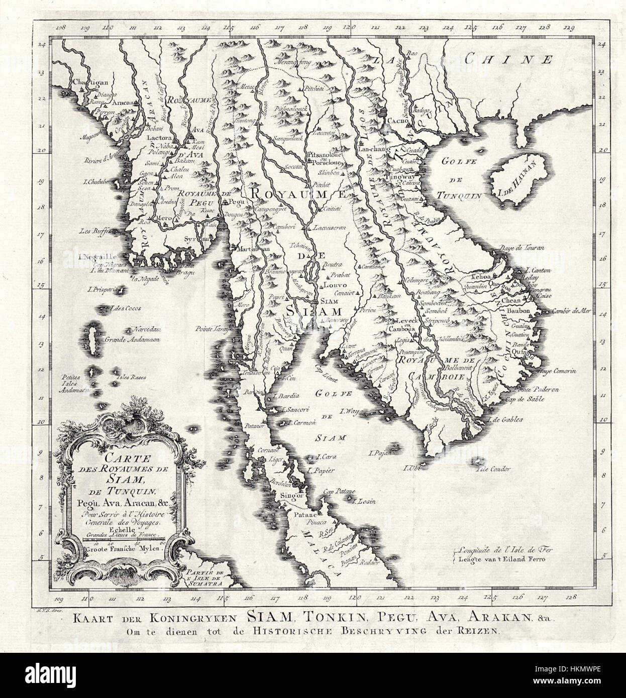 AMH-8003-KB Map of Siam, Tonkin, Pegu, Ava and Arakan Stock Photo