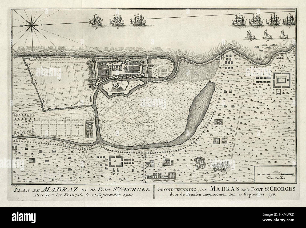 AMH-8024-KB Map of Madras and Fort St. George Stock Photo