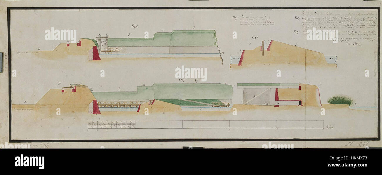AMH-2601-NA Elevations of the fortifications to the west and south of Cochin Stock Photo