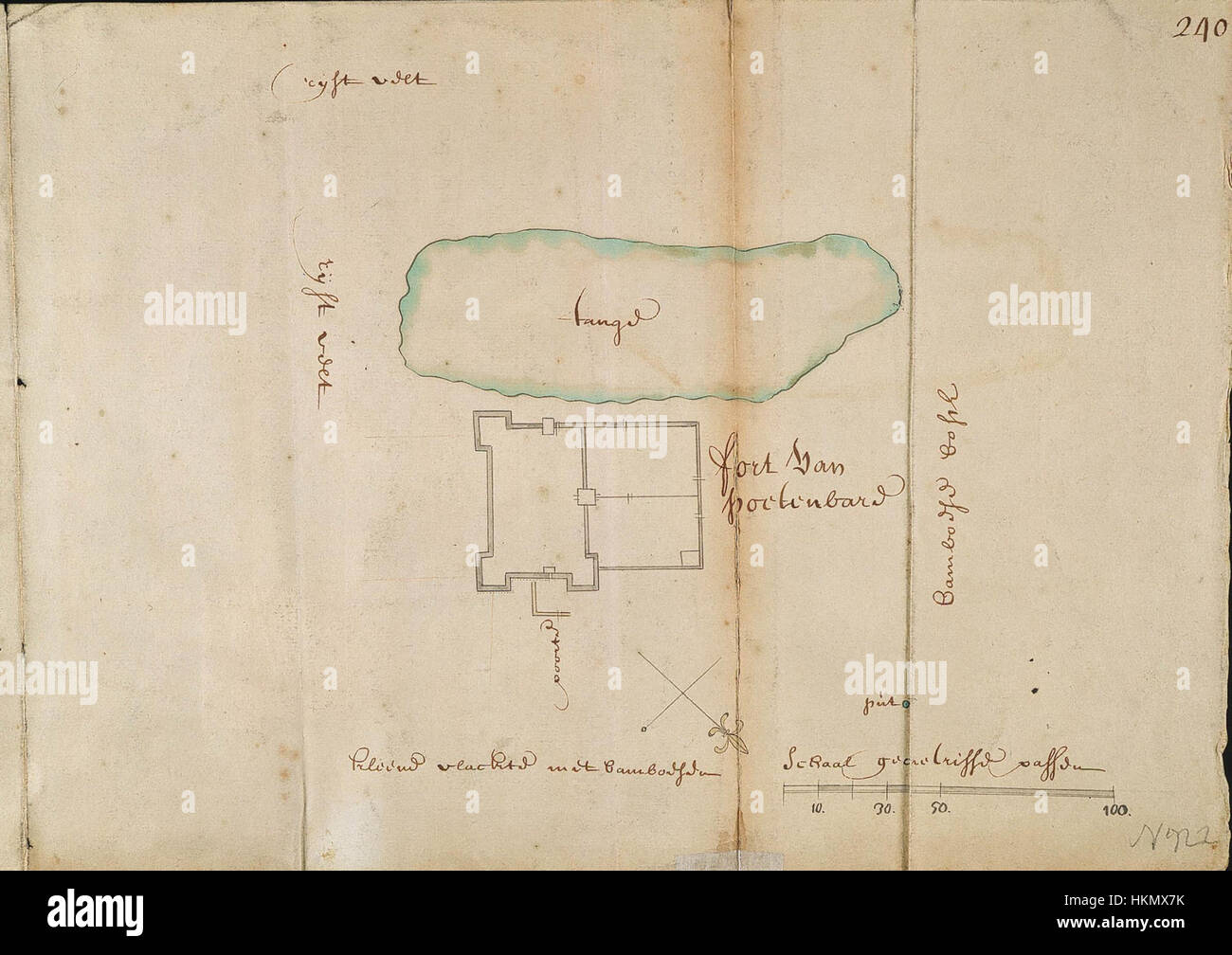 This historical map depicts the small fort at Poetenbare, a strategic ...