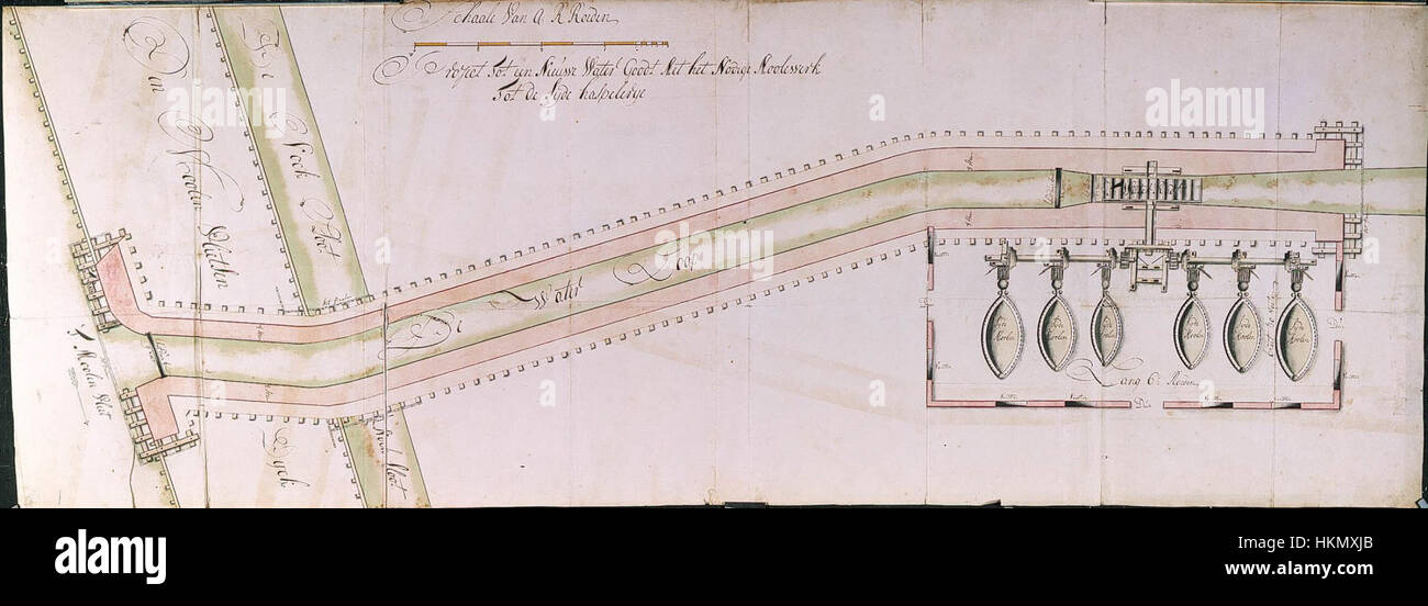 AMH-4647-NA Construction blueprint for the water supply to the silk factory at Batavia Stock Photo