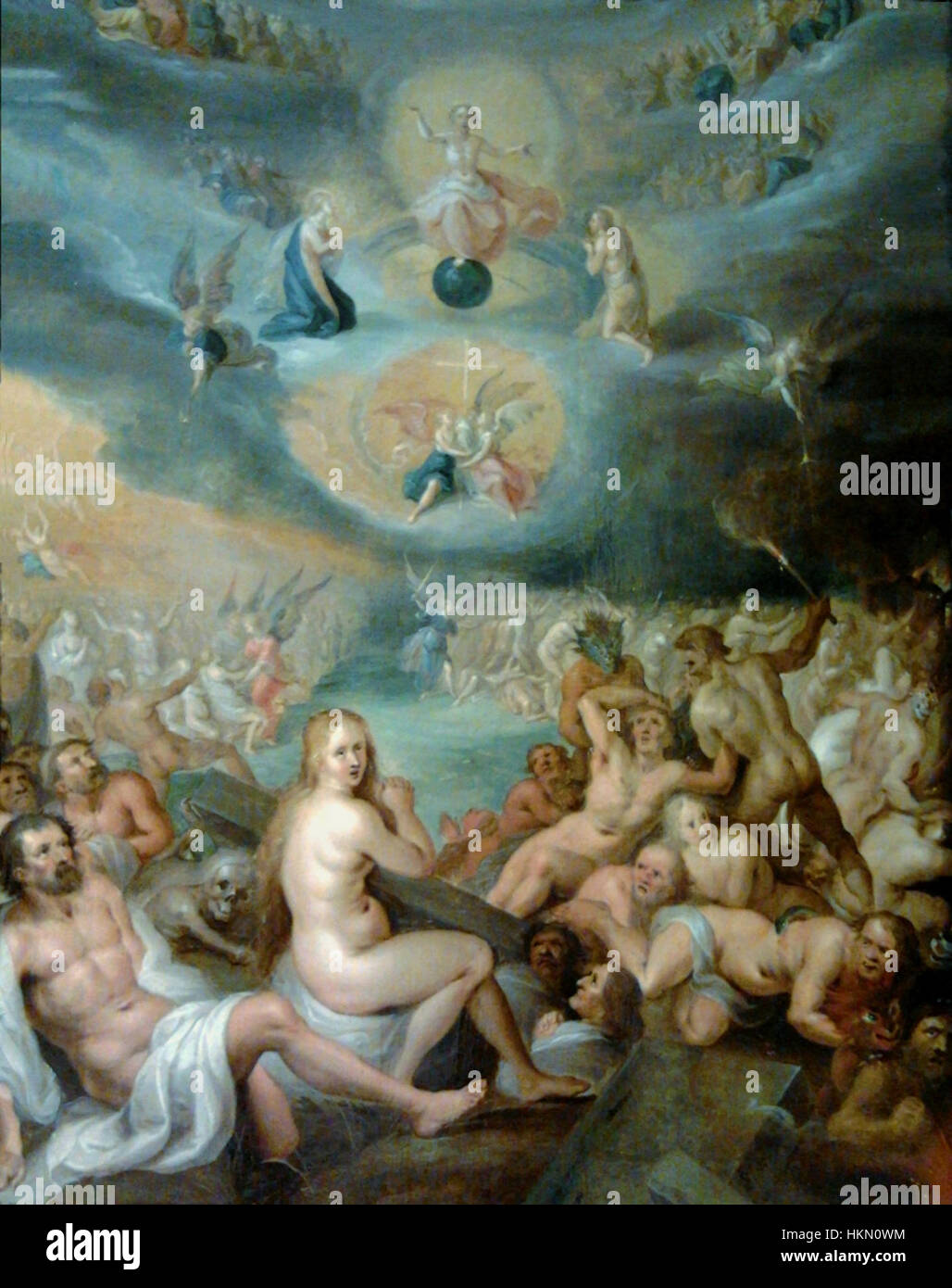 A painting by Calvaert titled 'Last Judgement,' depicting the dramatic biblical scene of the final judgement, rendered in the Baroque style with intense detail and emotional expression. Stock Photo