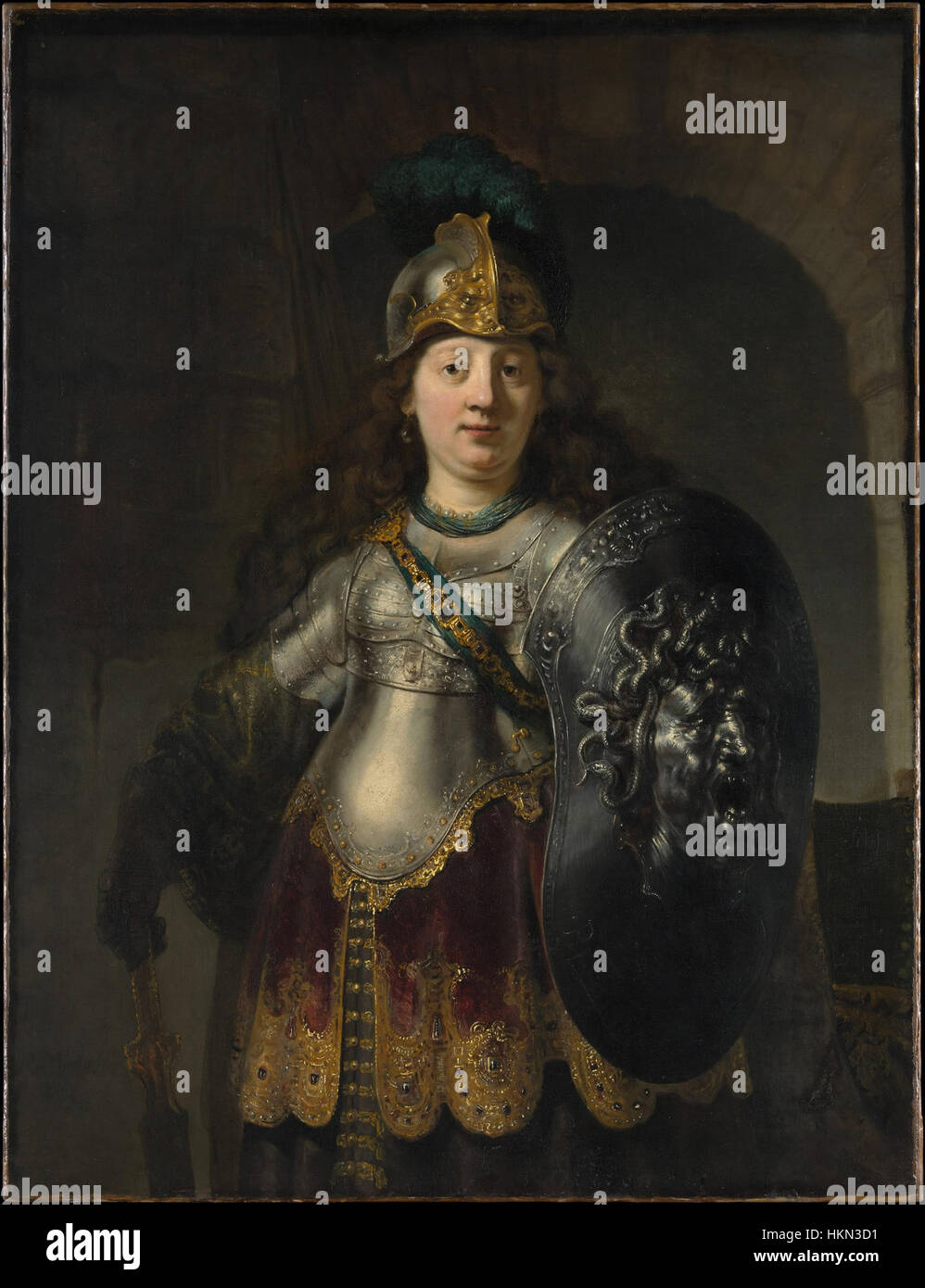 'Bellona' by Rembrandt van Rijn is a powerful depiction of the Roman goddess of war. The painting portrays Bellona in a classical style, capturing both her strength and dignity. Rembrandt’s masterful use of light and shadow brings depth and drama to the figure. Stock Photo