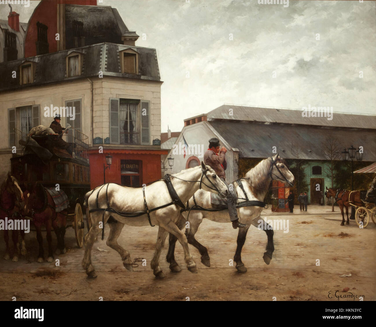 *A Coach Stop on the Place de Passy*, painted by Edmond Georges ...