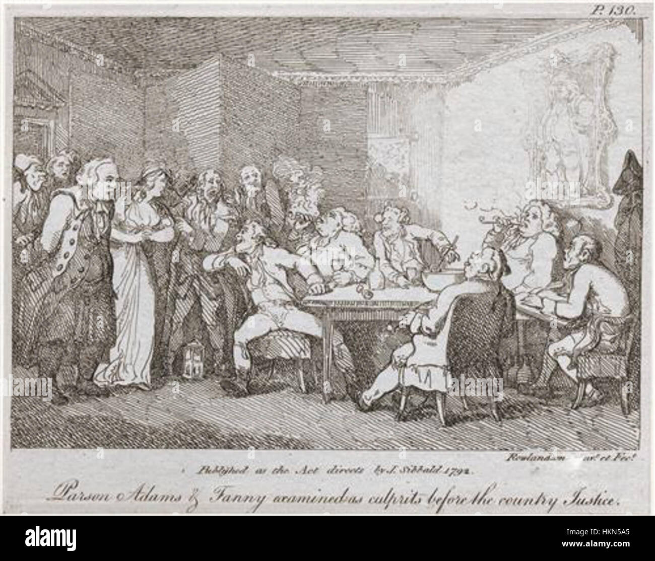 This artwork portrays a scene in which Adams and Fanny appear before a judge, illustrating a pivotal moment in a legal or social context. The composition captures the tension and formality of the courtroom setting. Stock Photo