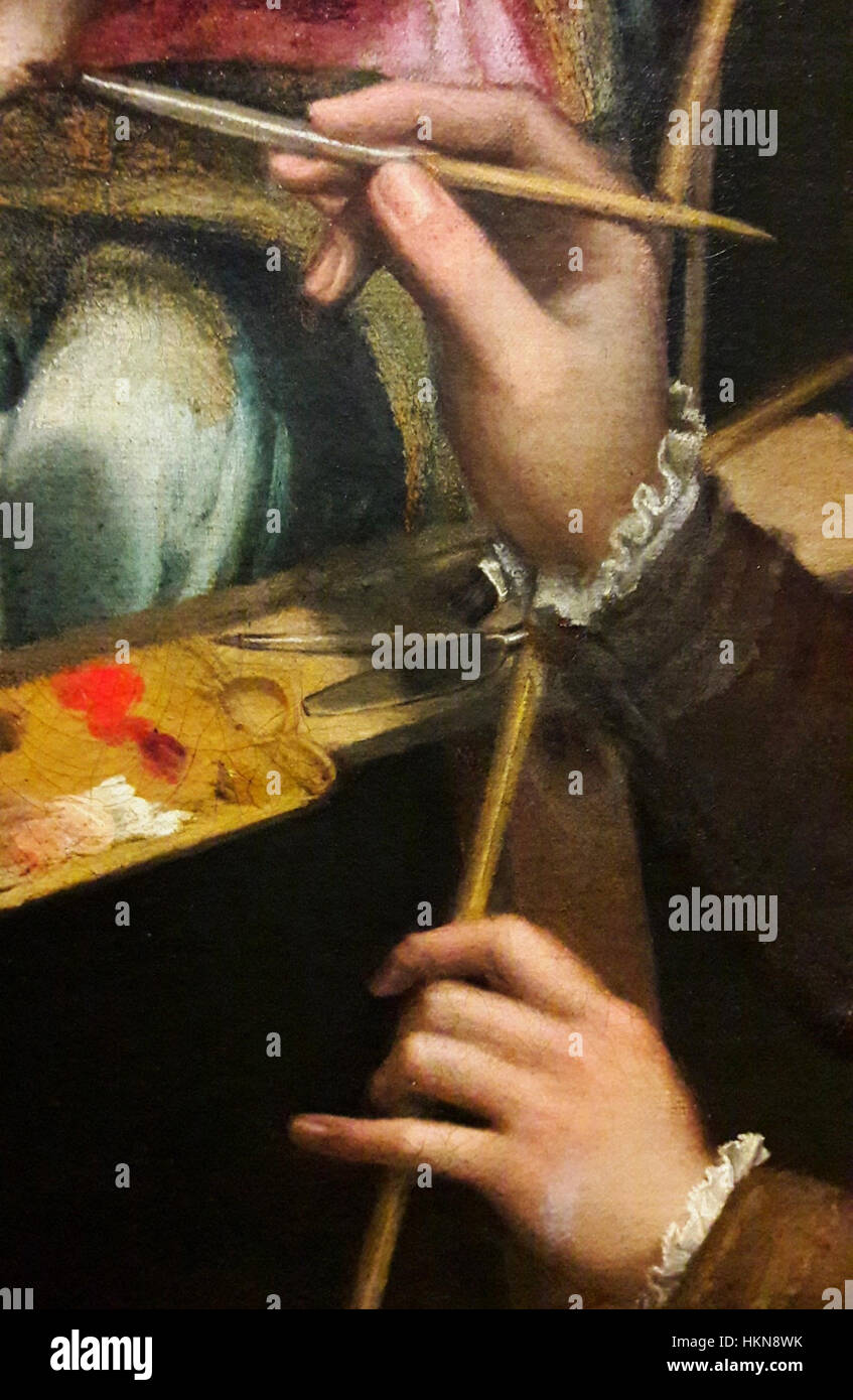 Sofonisba Anguissola's self-portrait, shown here in detail, presents ...