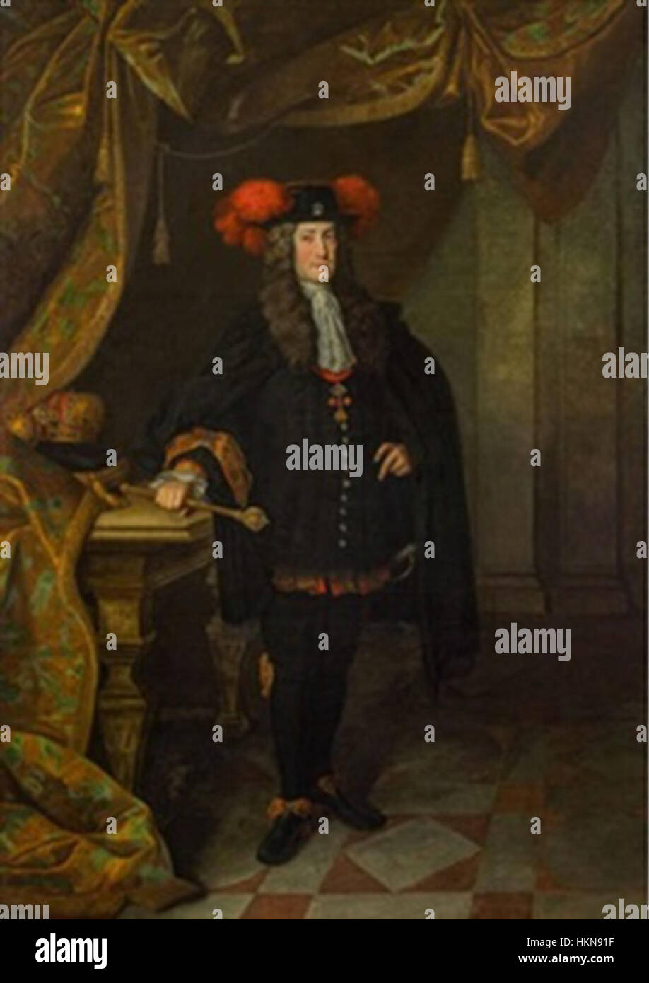 A portrait of Charles VI, Holy Roman Emperor, painted by Auerbach. The artwork reflects the imperial status and the somber grandeur of the monarch, with emphasis on his regal attire and dignified presence. Stock Photo