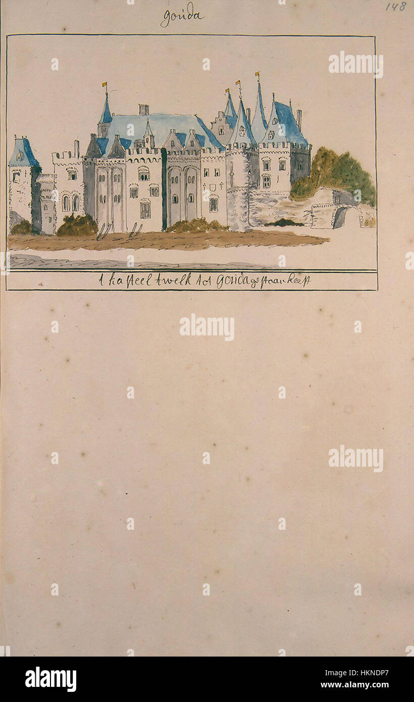 This 1700s map from the 'Atlas Schoemaker' depicts the region of Zuid-Holland, focusing on Gouda. It is an important historical cartographic work from the early modern period. Stock Photo