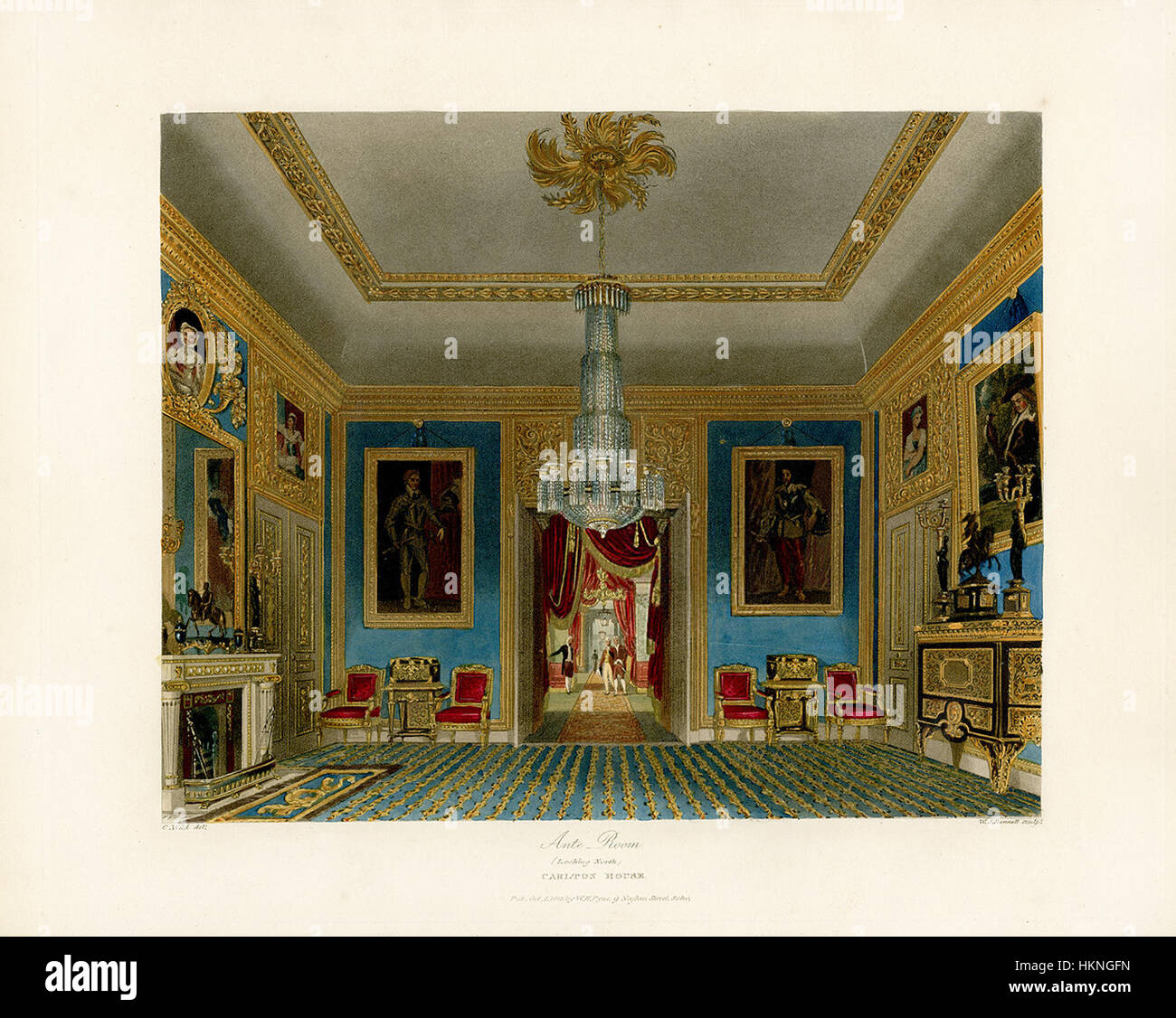 Ante Room looking North, Carlton House, from Pyne's Royal Residences, 1819 - panteek pyn34-451 Stock Photo